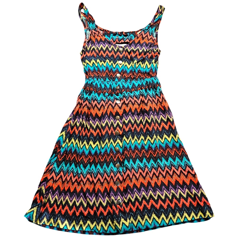 Derek Heart Chevron Print Button Front Cutout Back Sundress Multi Color Medium